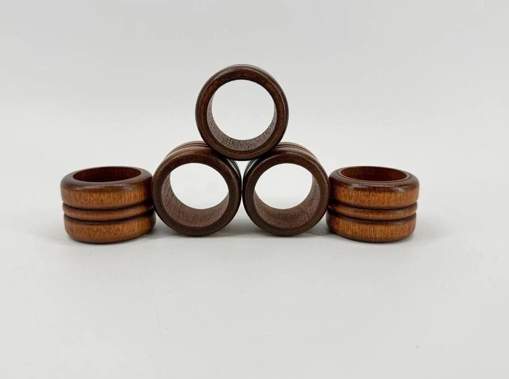 Set Of 5 Wooden Napkin Rings Brown Wood Table Decor Rustic Dining Vintage